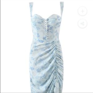 Goodnight macaroon blue JOLIE FLORAL PRINTED BUTTONED FRONT CINCHED MIDI DRESS